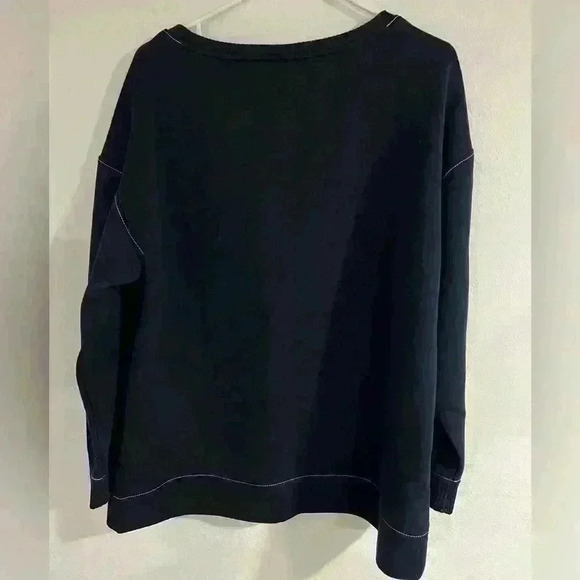 CHICO'S Zenergy Contrast Stitch Navy Blue Tunic Sweatshirt Sweater Size 2 used - Picture 4 of 5